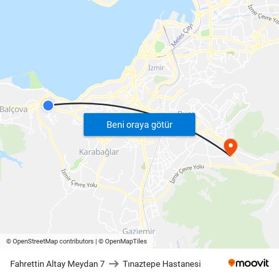 Fahrettin Altay Meydan 7 to Tınaztepe Hastanesi map