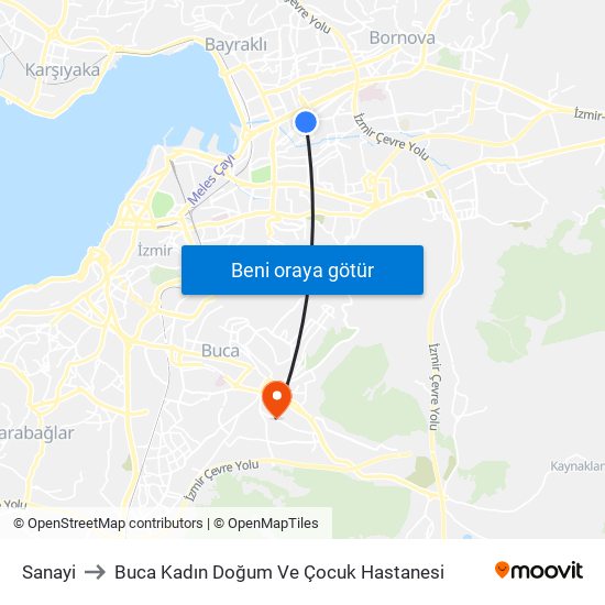 Sanayi to Buca Kadın Doğum Ve Çocuk Hastanesi map