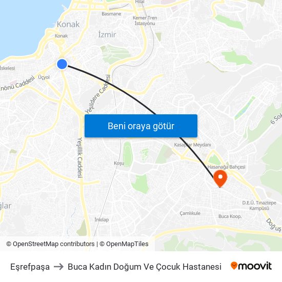 Eşrefpaşa to Buca Kadın Doğum Ve Çocuk Hastanesi map