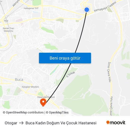 Otogar to Buca Kadın Doğum Ve Çocuk Hastanesi map