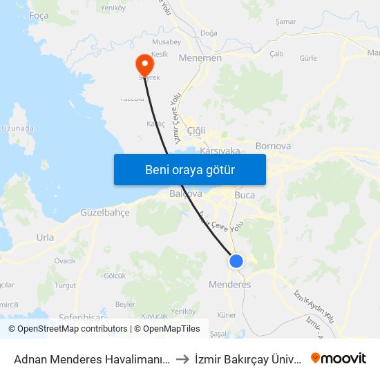 Adnan Menderes Havalimanı✈(Havaş) to İzmir Bakırçay Üniversitesi map