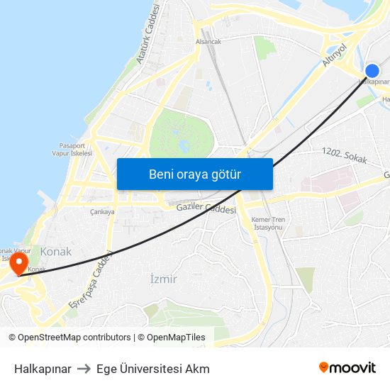 Halkapınar to Ege Üniversitesi Akm map