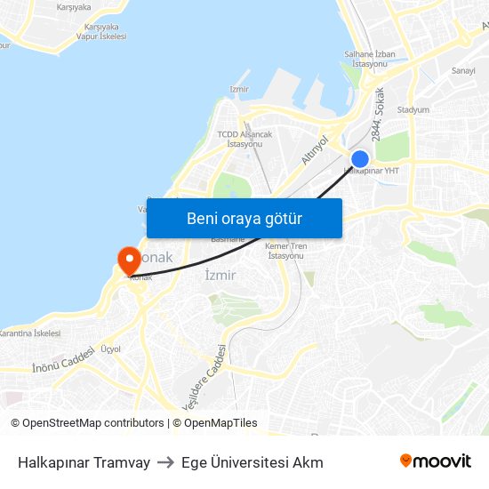 Halkapınar Tramvay to Ege Üniversitesi Akm map