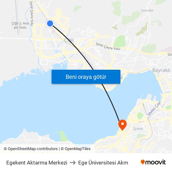 Egekent Aktarma Merkezi to Ege Üniversitesi Akm map