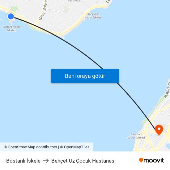 Bostanlı İskele to Behçet Uz Çocuk Hastanesi map