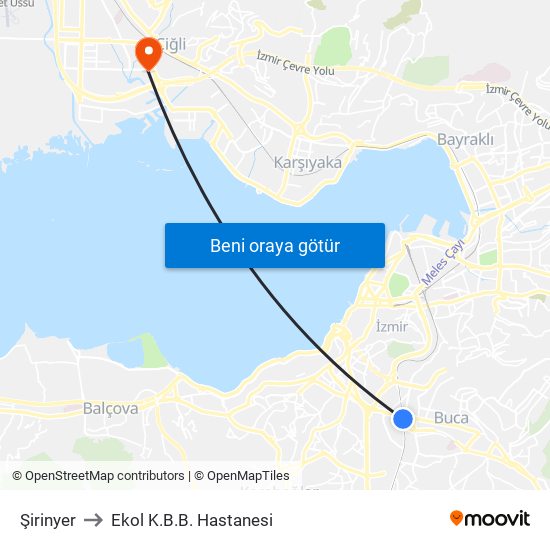 Şirinyer to Ekol K.B.B. Hastanesi map