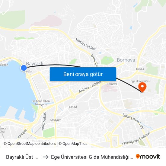 Bayraklı Üst Geçit to Ege Üniversitesi Gıda Mühendisliği Bölümü map