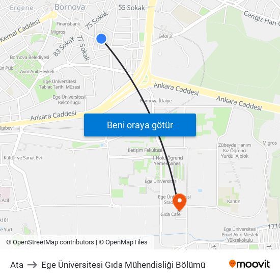 Ata to Ege Üniversitesi Gıda Mühendisliği Bölümü map