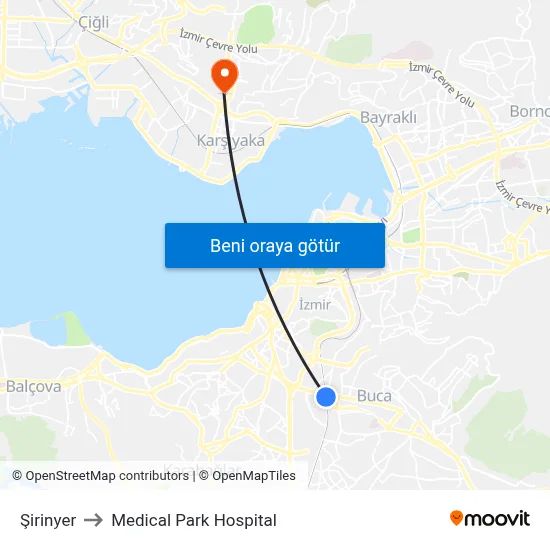 Şirinyer to Medical Park Hospital map