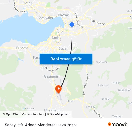 Sanayi to Adnan Menderes Havalimanı map