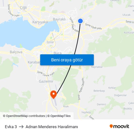 Evka 3 to Adnan Menderes Havalimanı map