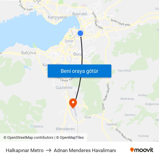 Halkapınar Metro to Adnan Menderes Havalimanı map