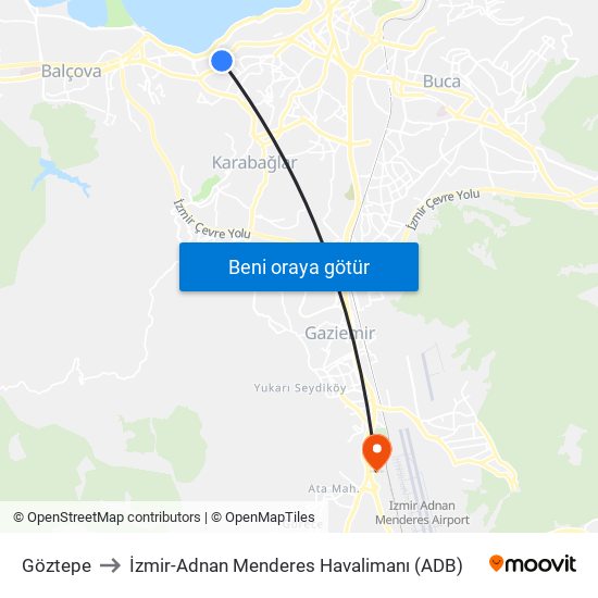 Göztepe to İzmir-Adnan Menderes Havalimanı (ADB) map