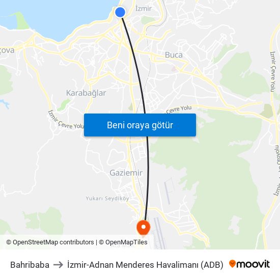 Bahribaba to İzmir-Adnan Menderes Havalimanı (ADB) map