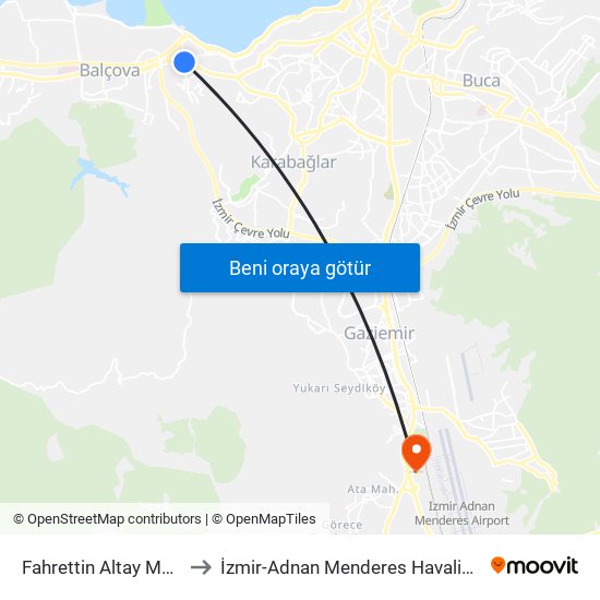 Fahrettin Altay Meydan 7 to İzmir-Adnan Menderes Havalimanı (ADB) map