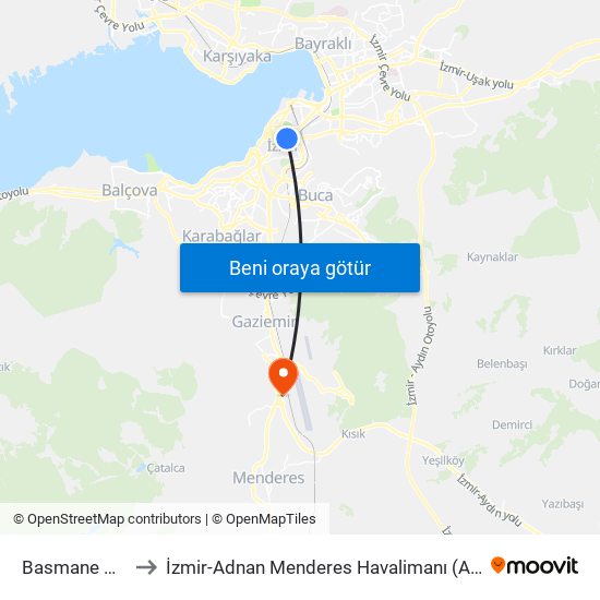 Basmane Gar to İzmir-Adnan Menderes Havalimanı (ADB) map