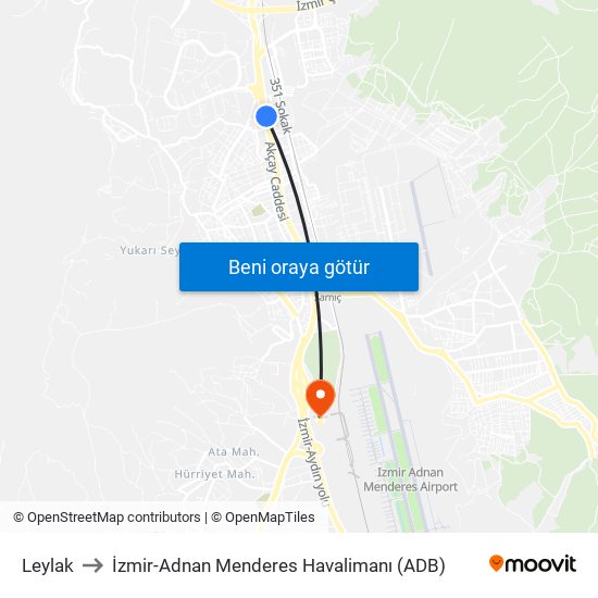 Leylak to İzmir-Adnan Menderes Havalimanı (ADB) map