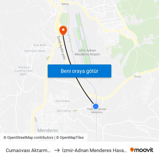 Cumaovası Aktarma Merkezi to İzmir-Adnan Menderes Havalimanı (ADB) map