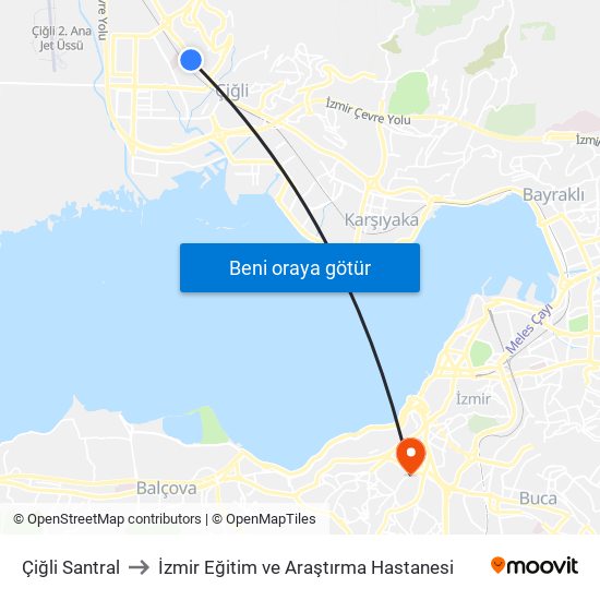 Çiğli Santral to İzmir Eğitim ve Araştırma Hastanesi map