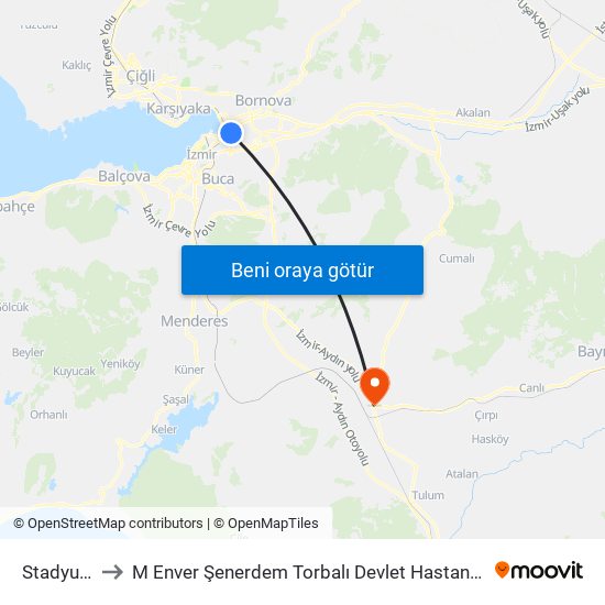 Stadyum to M Enver Şenerdem Torbalı Devlet Hastanesi map