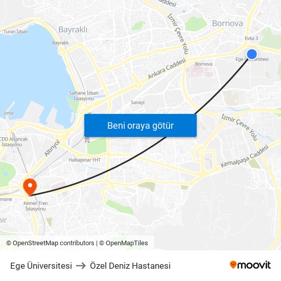 Ege Üniversitesi to Özel Deniz Hastanesi map