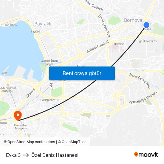 Evka 3 to Özel Deniz Hastanesi map