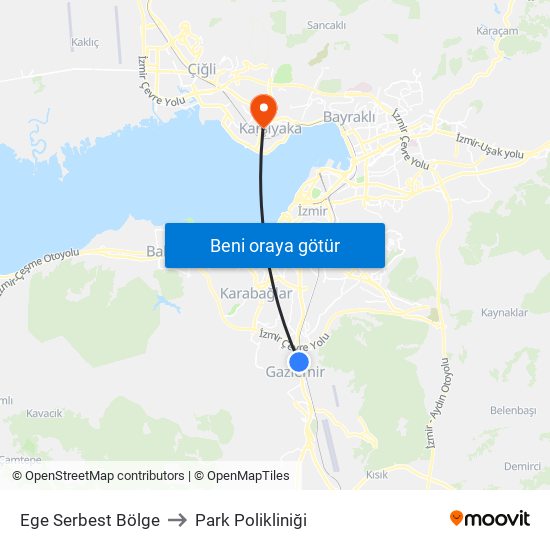 Ege Serbest Bölge to Park Polikliniği map