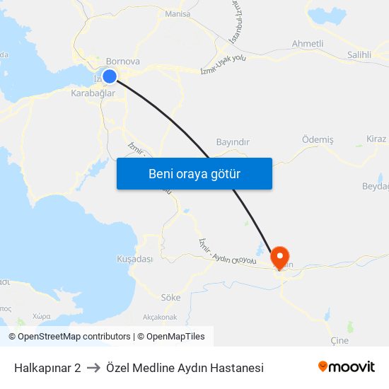 Halkapınar 2 to Özel Medline Aydın Hastanesi map