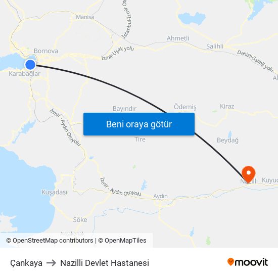 Çankaya to Nazilli Devlet Hastanesi map