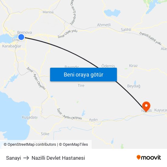 Sanayi to Nazilli Devlet Hastanesi map