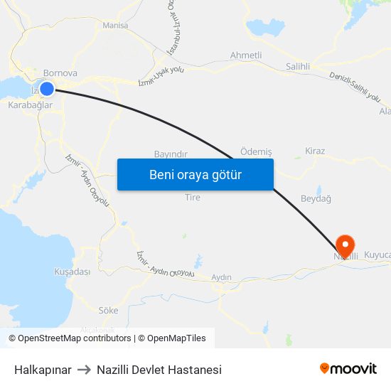 Halkapınar to Nazilli Devlet Hastanesi map