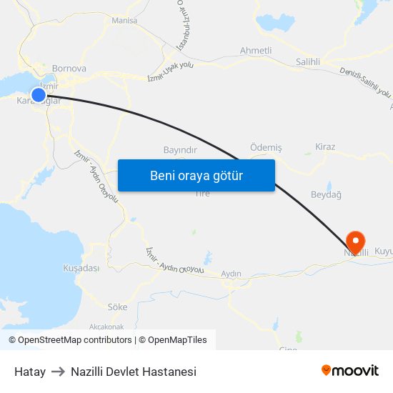 Hatay to Nazilli Devlet Hastanesi map