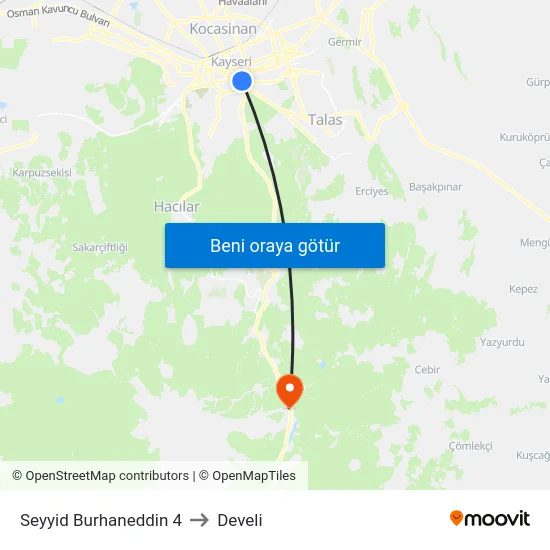 Seyyid Burhaneddin 4 to Develi map