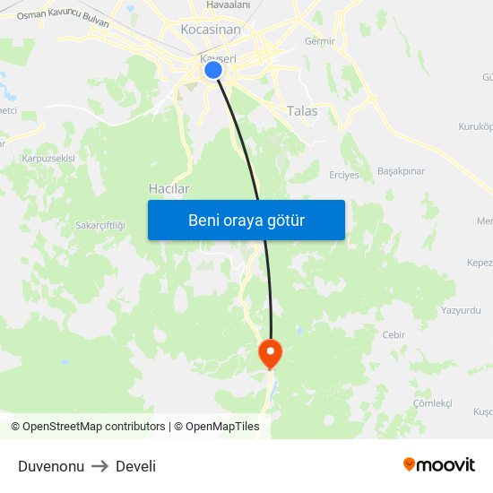 Duvenonu to Develi map