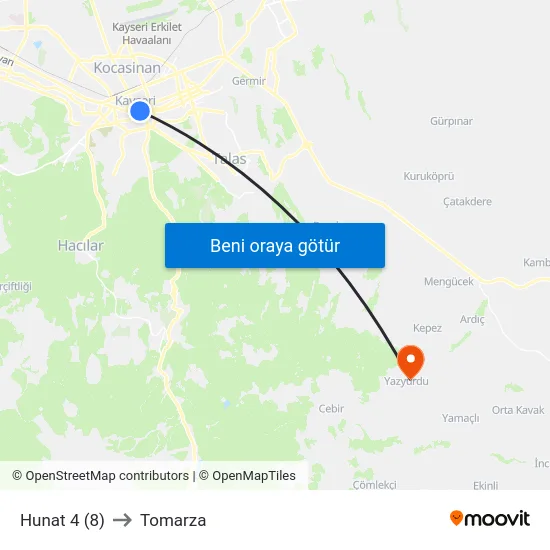Hunat 4 (8) to Tomarza map