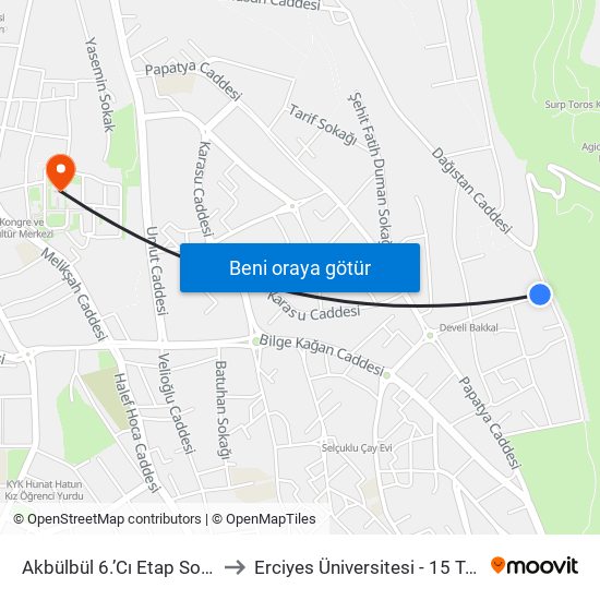 Akbülbül 6.’Cı Etap Son Durağı (2466) to Erciyes Üniversitesi - 15 Temmuz Yerleşkesi map