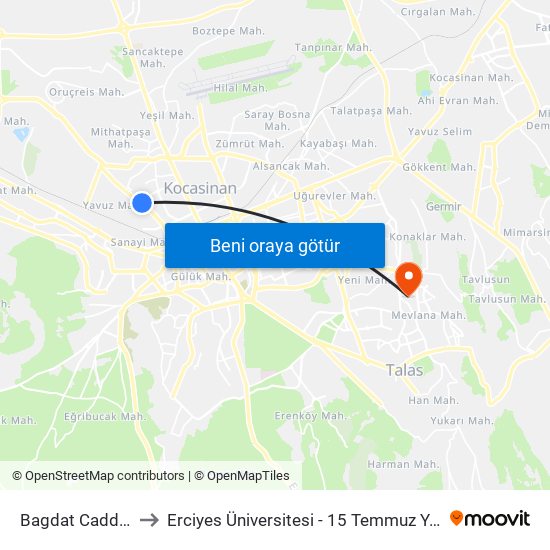 Bagdat Caddesi 4 to Erciyes Üniversitesi - 15 Temmuz Yerleşkesi map