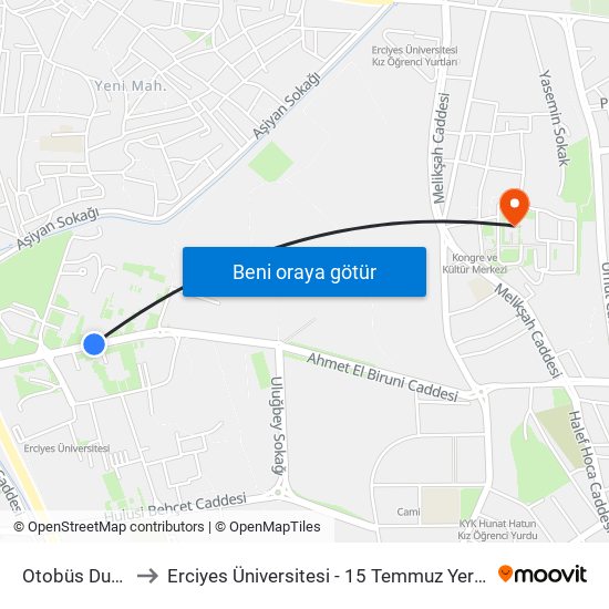 Otobüs Durağı to Erciyes Üniversitesi - 15 Temmuz Yerleşkesi map