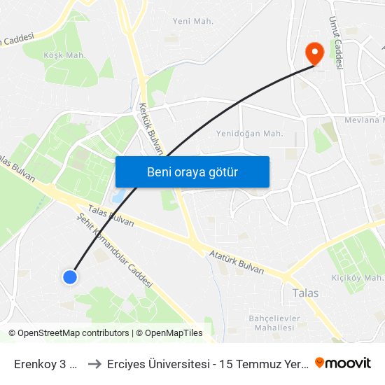 Erenkoy 3 En 4 to Erciyes Üniversitesi - 15 Temmuz Yerleşkesi map