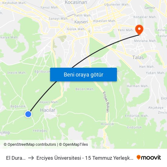 El Duragi to Erciyes Üniversitesi - 15 Temmuz Yerleşkesi map