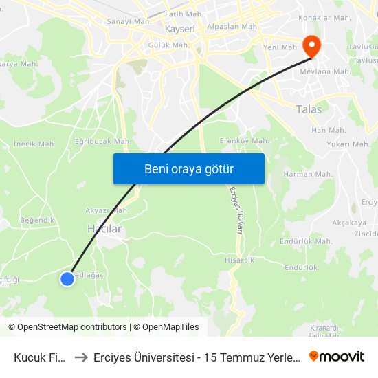 Kucuk Fidin to Erciyes Üniversitesi - 15 Temmuz Yerleşkesi map