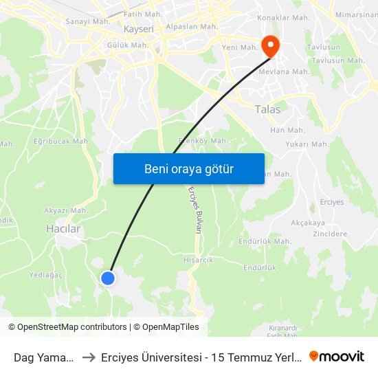 Dag Yamaci 2 to Erciyes Üniversitesi - 15 Temmuz Yerleşkesi map