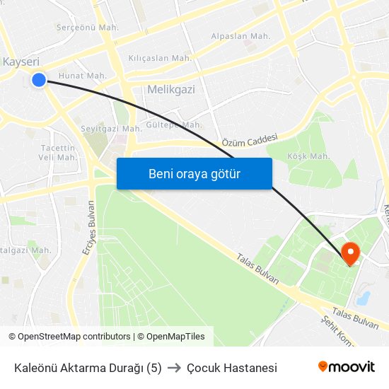 Kaleönü Aktarma Durağı (5) to Çocuk Hastanesi map