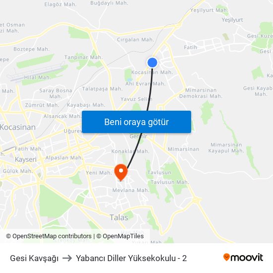 Gesi Kavşağı to Yabancı Diller Yüksekokulu - 2 map