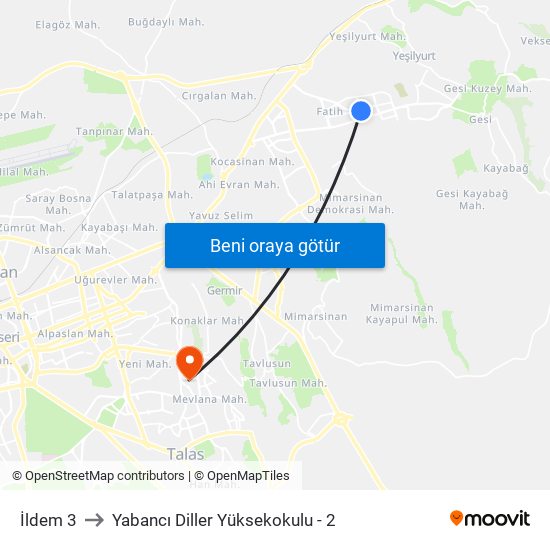 İldem 3 to Yabancı Diller Yüksekokulu - 2 map