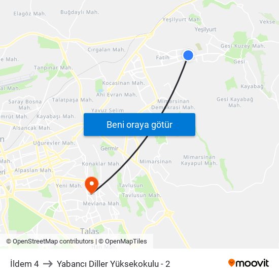 İldem 4 to Yabancı Diller Yüksekokulu - 2 map