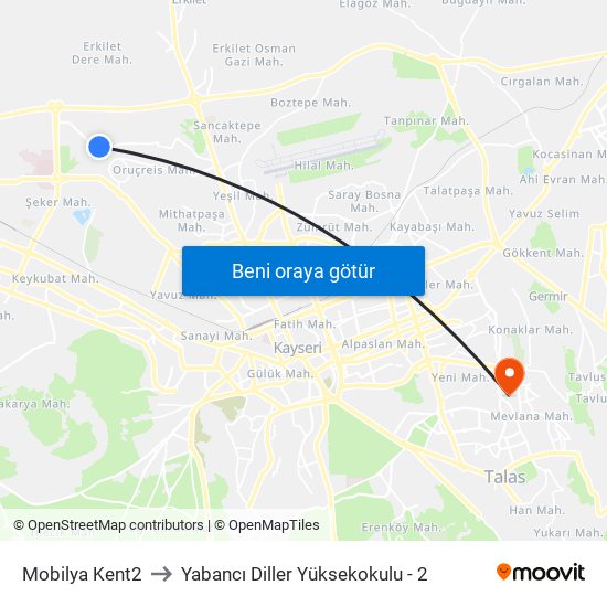 Mobilya Kent2 to Yabancı Diller Yüksekokulu - 2 map