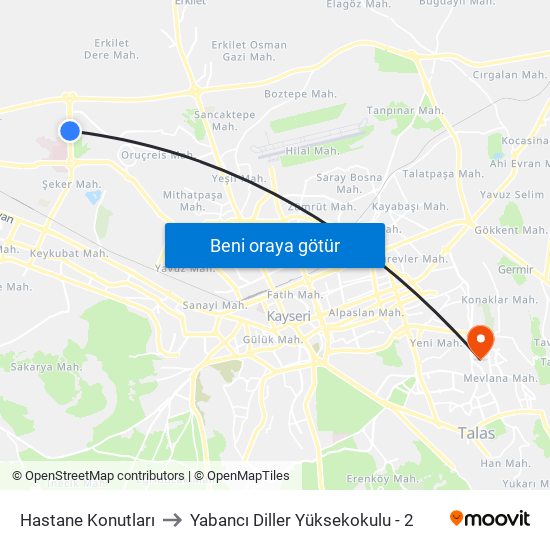 Hastane Konutları to Yabancı Diller Yüksekokulu - 2 map