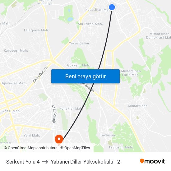 Serkent Yolu 4 to Yabancı Diller Yüksekokulu - 2 map