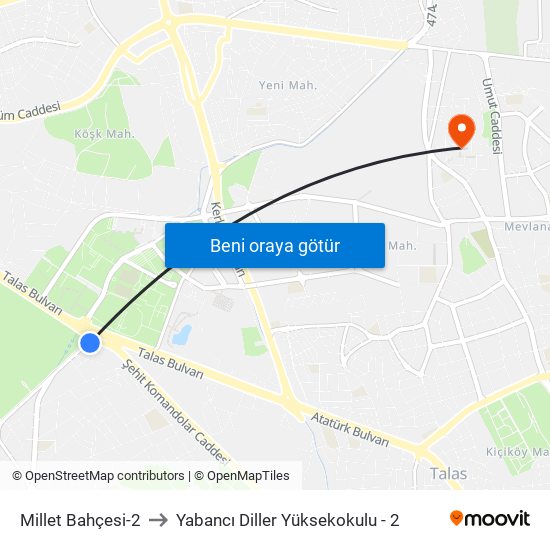 Millet Bahçesi-2 to Yabancı Diller Yüksekokulu - 2 map